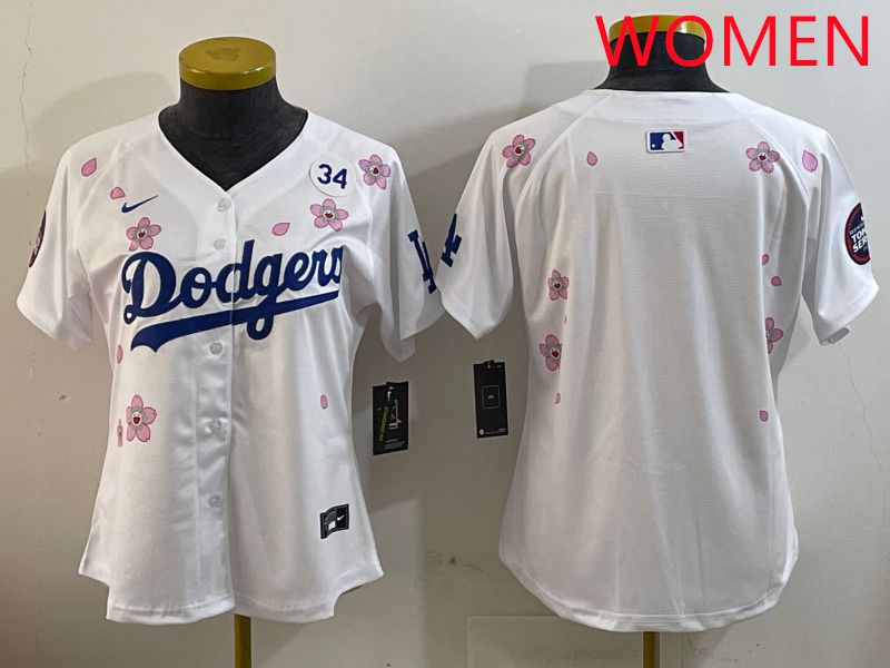 Women Los Angeles Dodgers Blank White Sakura Edition 2025 Nike MLB Jersey style 5->women mlb jersey->Women Jersey